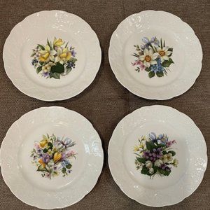 LIERRE SAUVAGE CNP France Spring Flower 8'' Vintage Plates Rare (4)